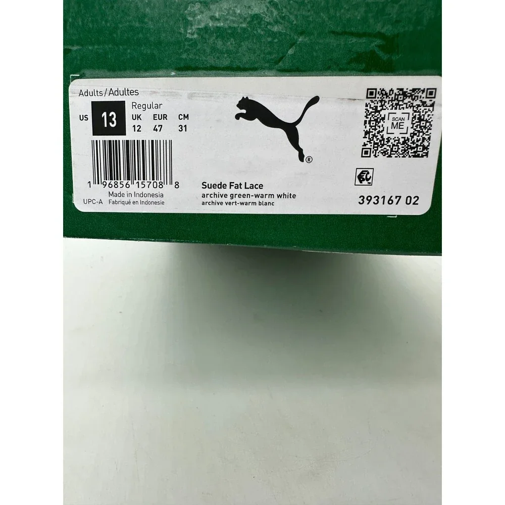 Puma Suede Fat Lace Men's Size 13 Green White Athletic Shoes 393167 02